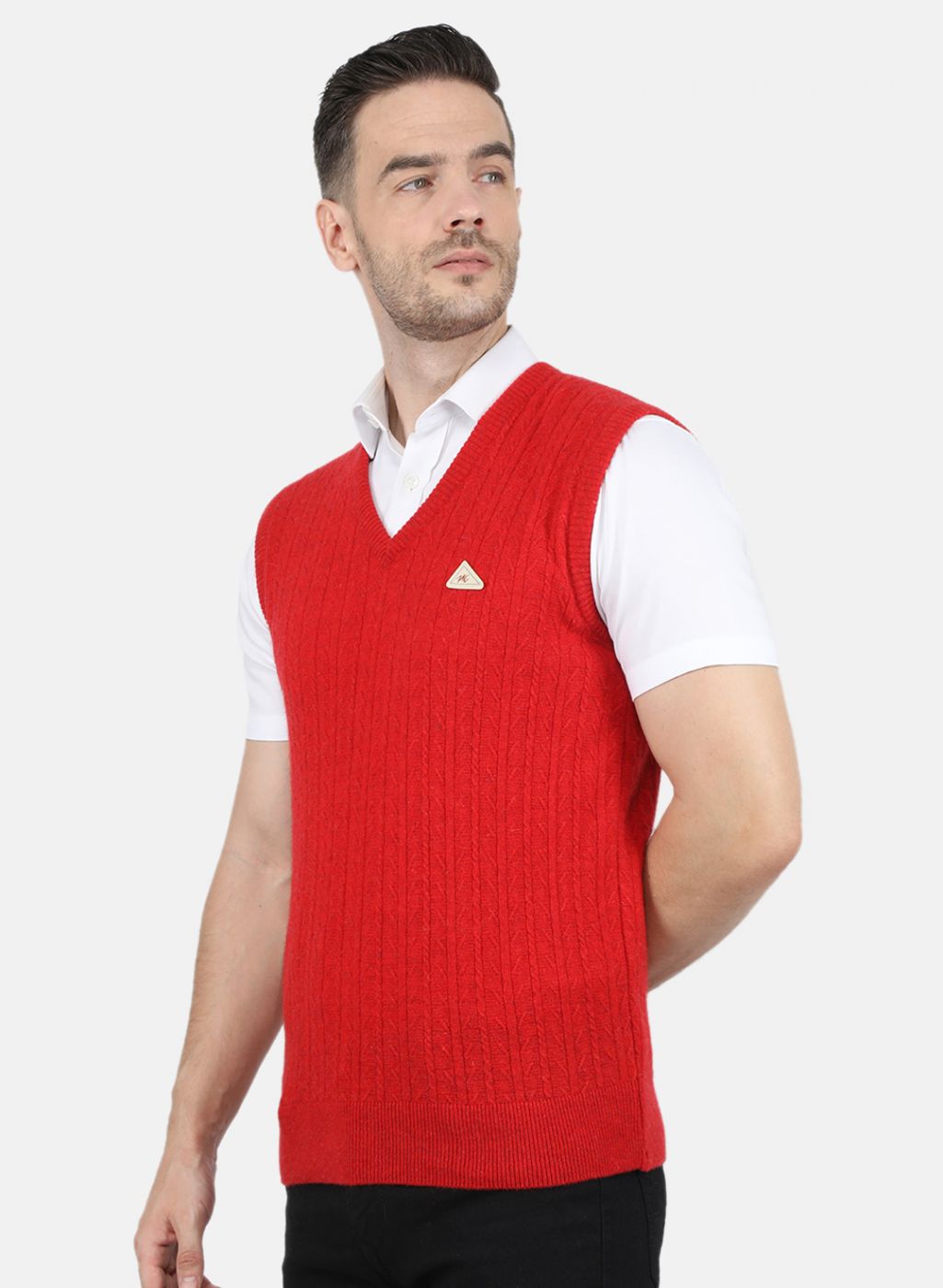 Men Red Self Design Sweater