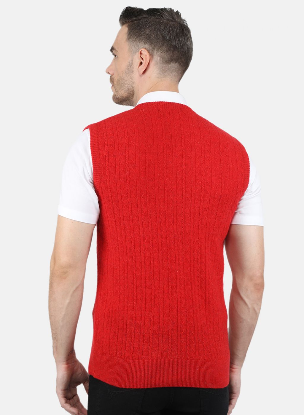 Men Red Self Design Sweater