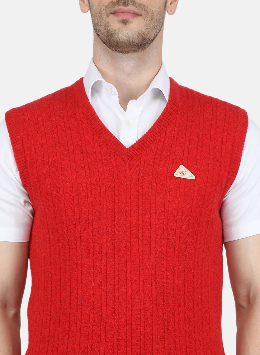 Men Red Self Design Sweater