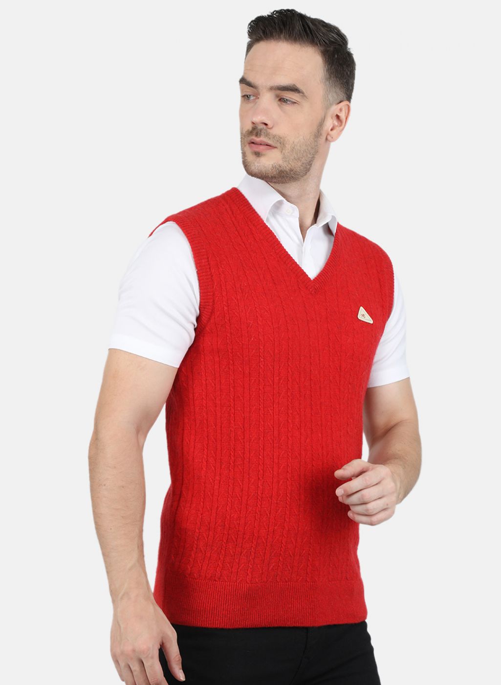 Men Red Self Design Sweater