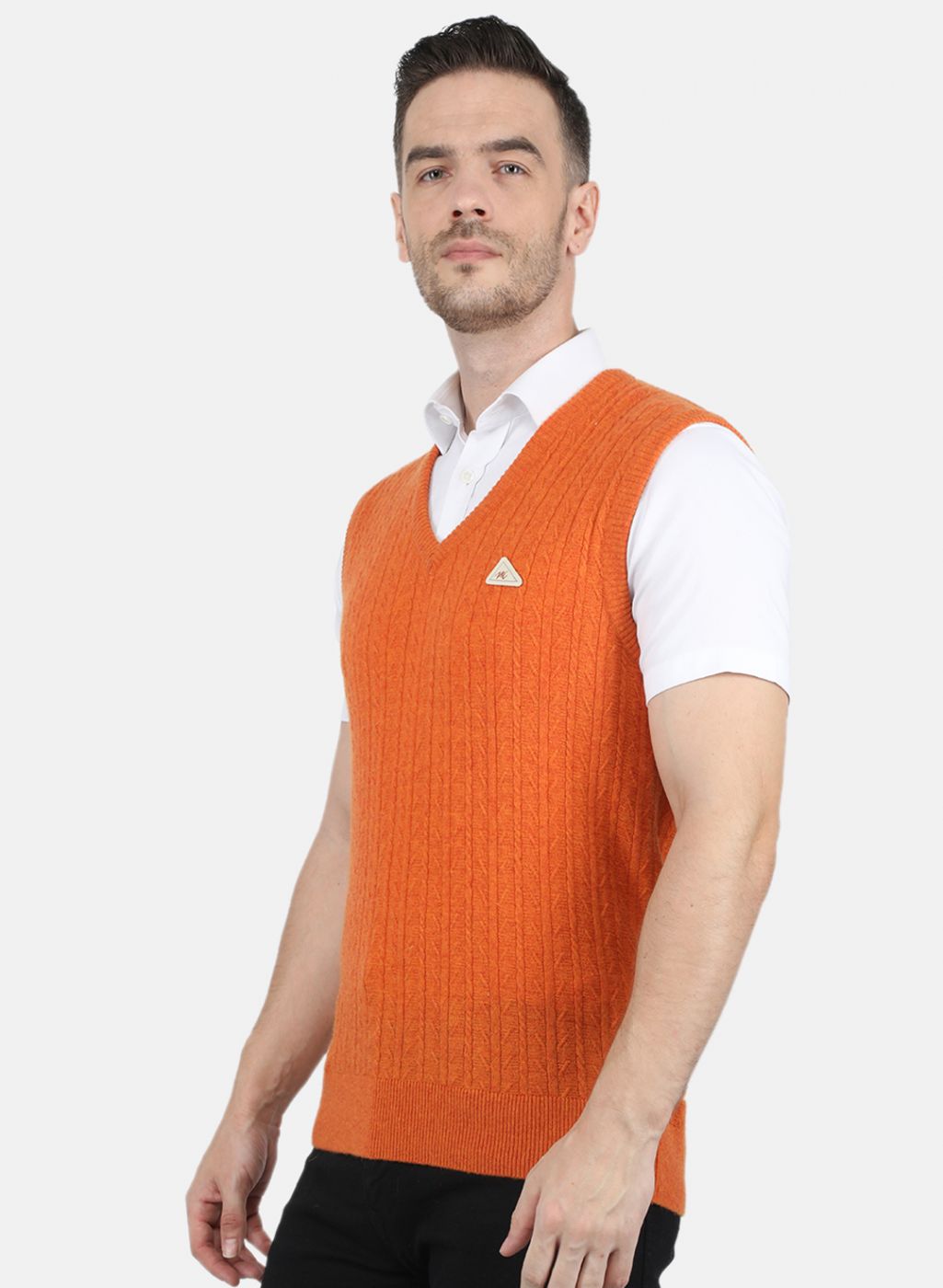 Men Orange Self Design Sweater