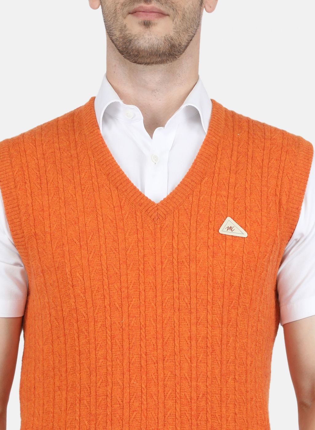 Men Orange Self Design Sweater