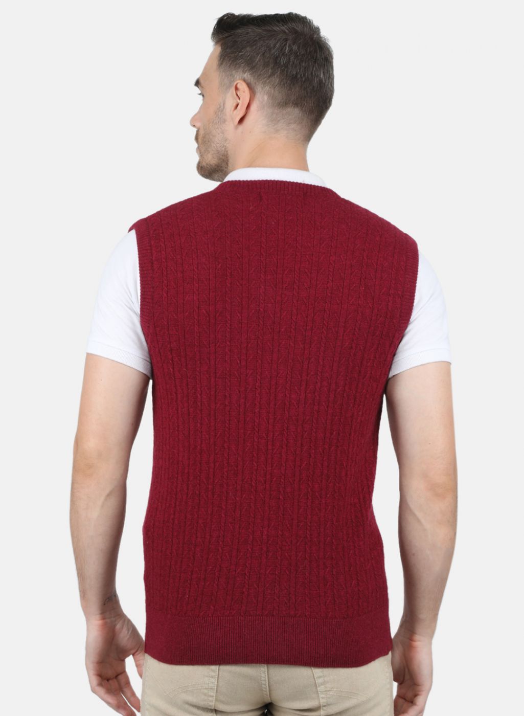 Men Red Self Design Sweater