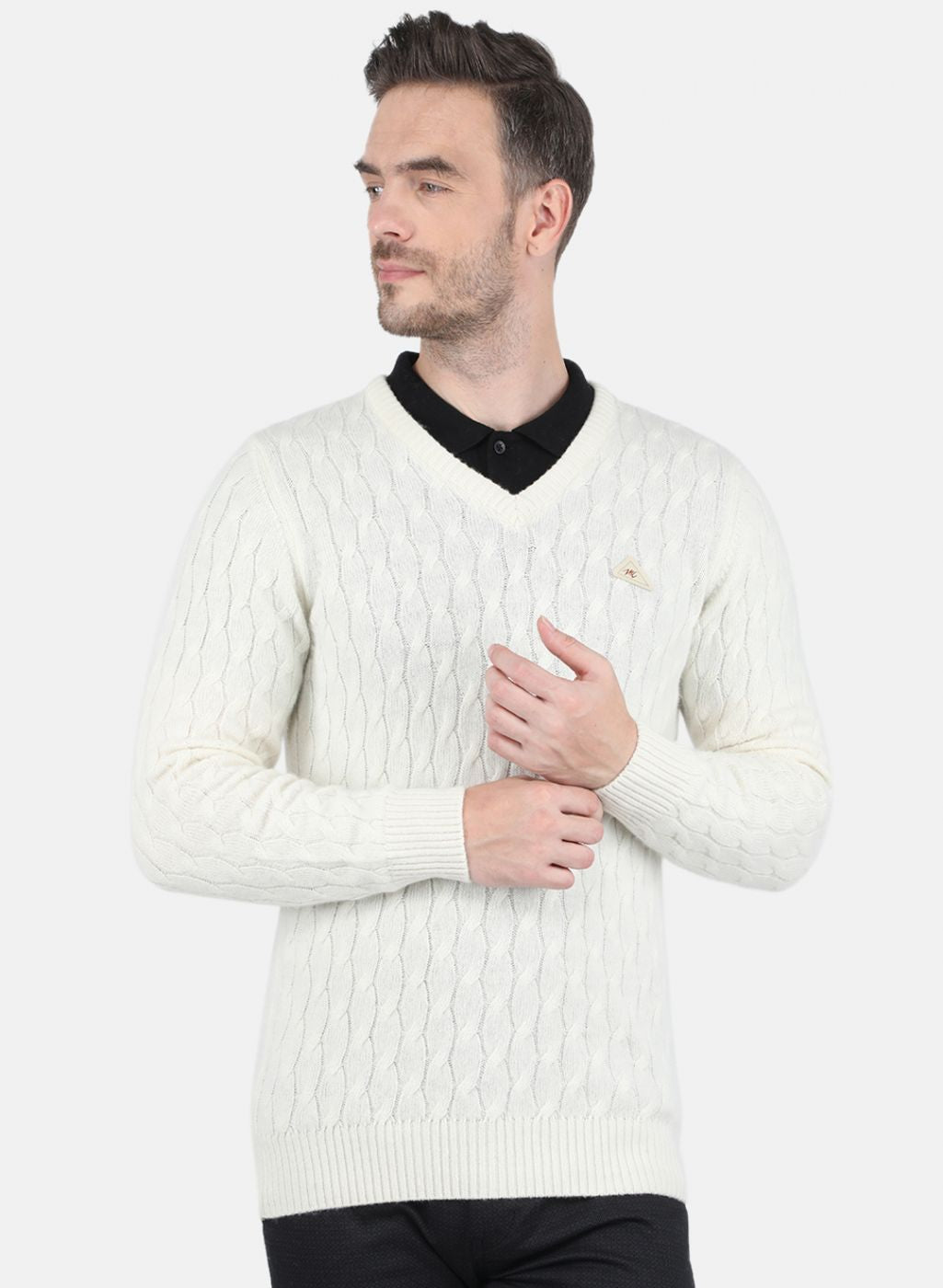 Men White Self Design Pullover