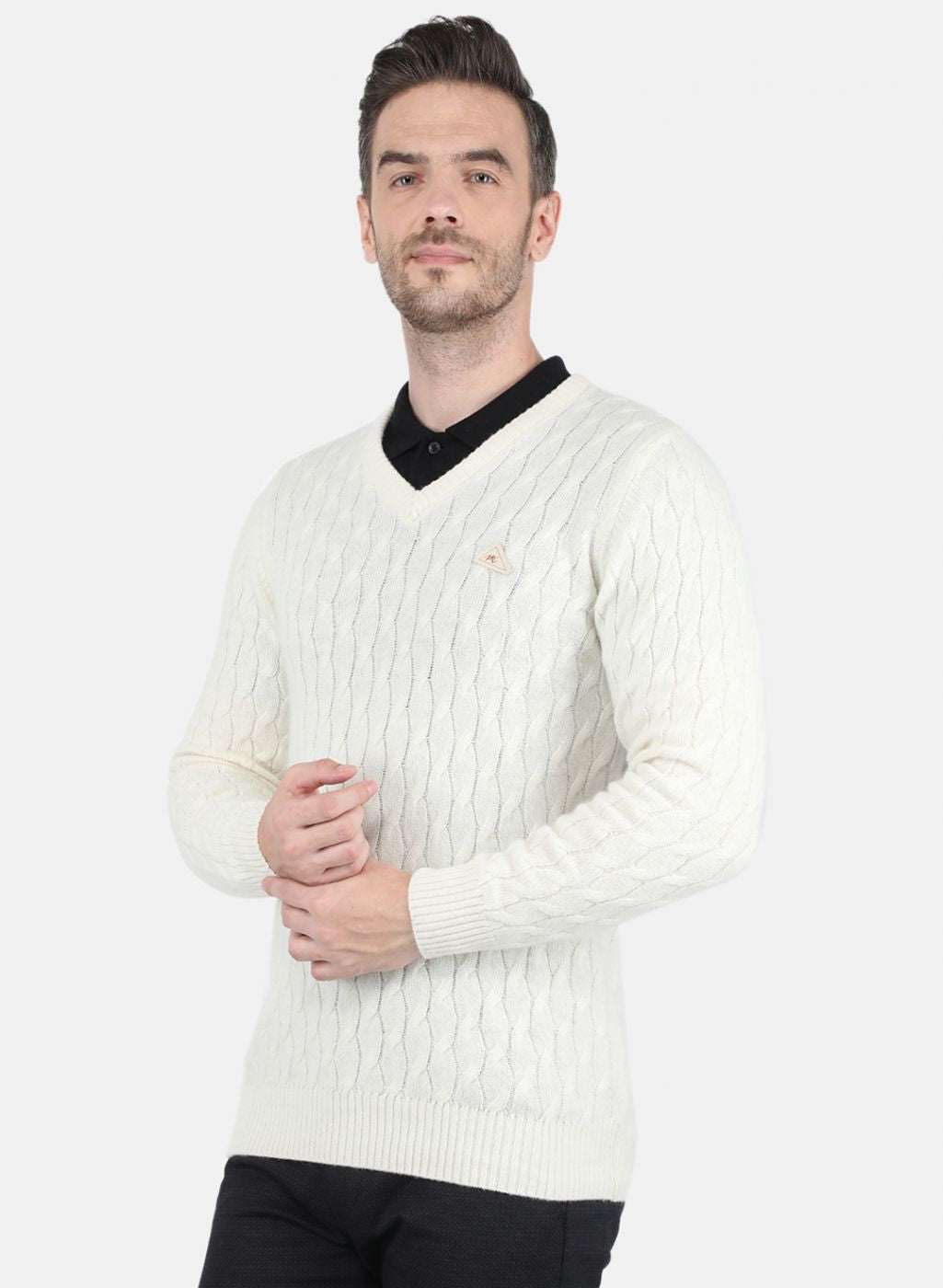 Men White Self Design Pullover