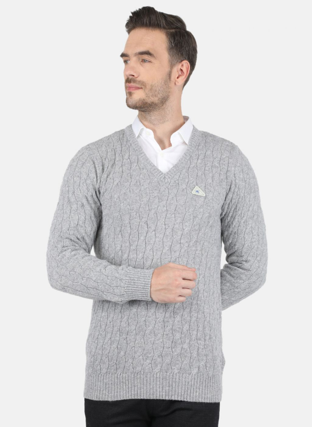 Men Grey Self Design Pullover