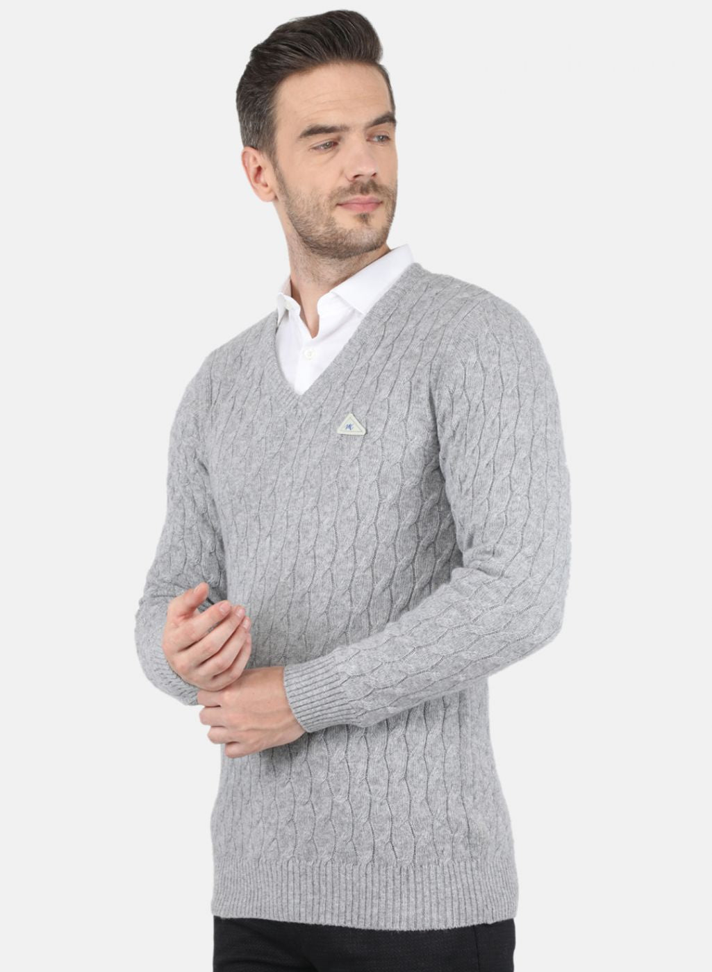 Men Grey Self Design Pullover