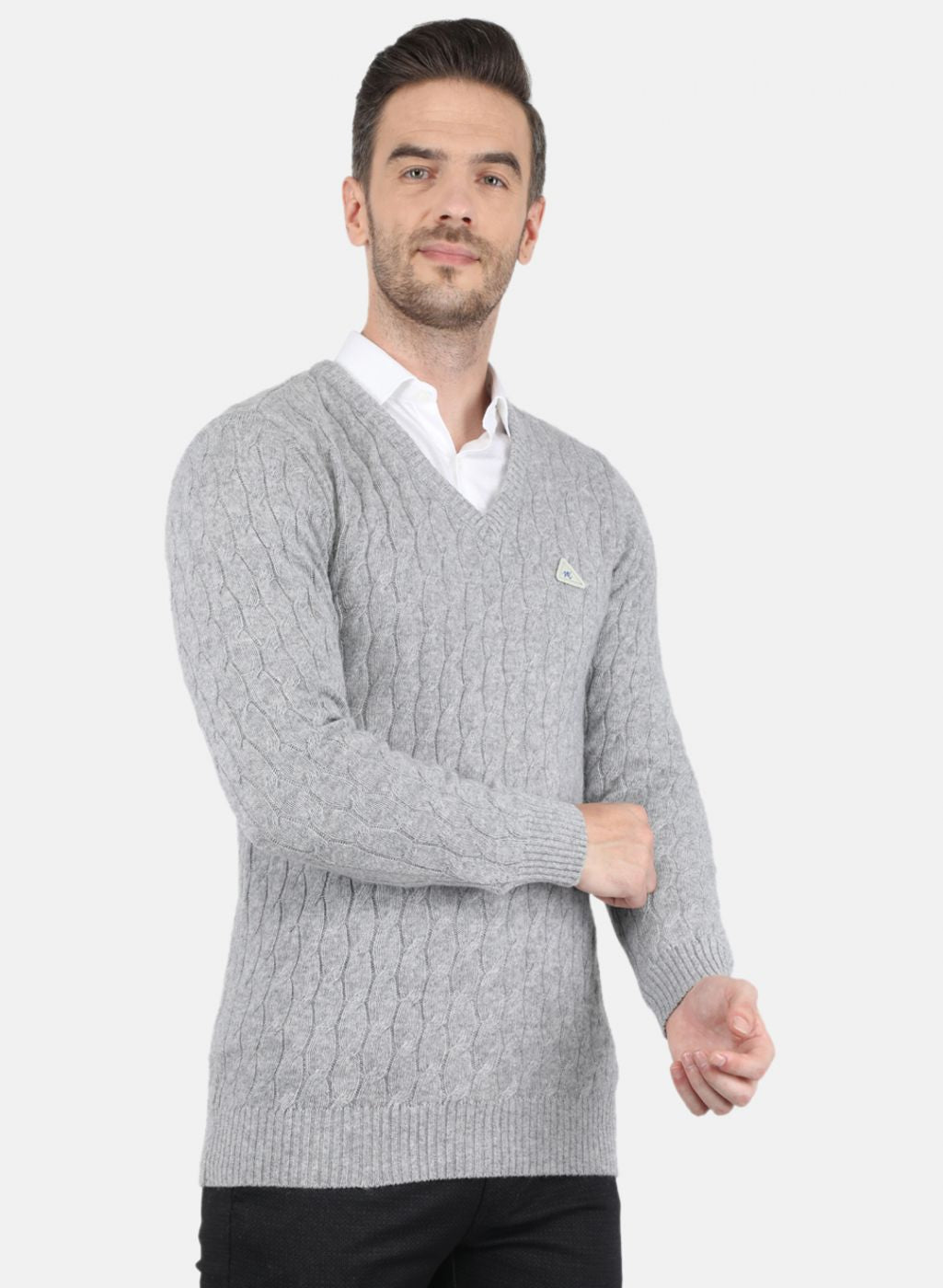 Men Grey Self Design Pullover