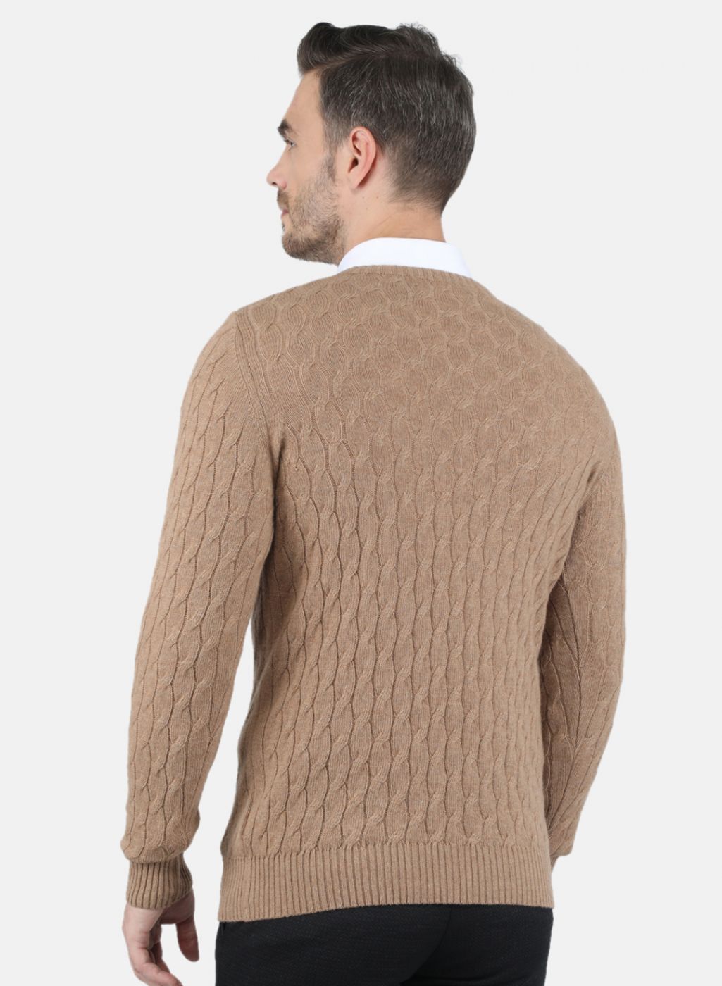 Men Beige Self Design Pullover