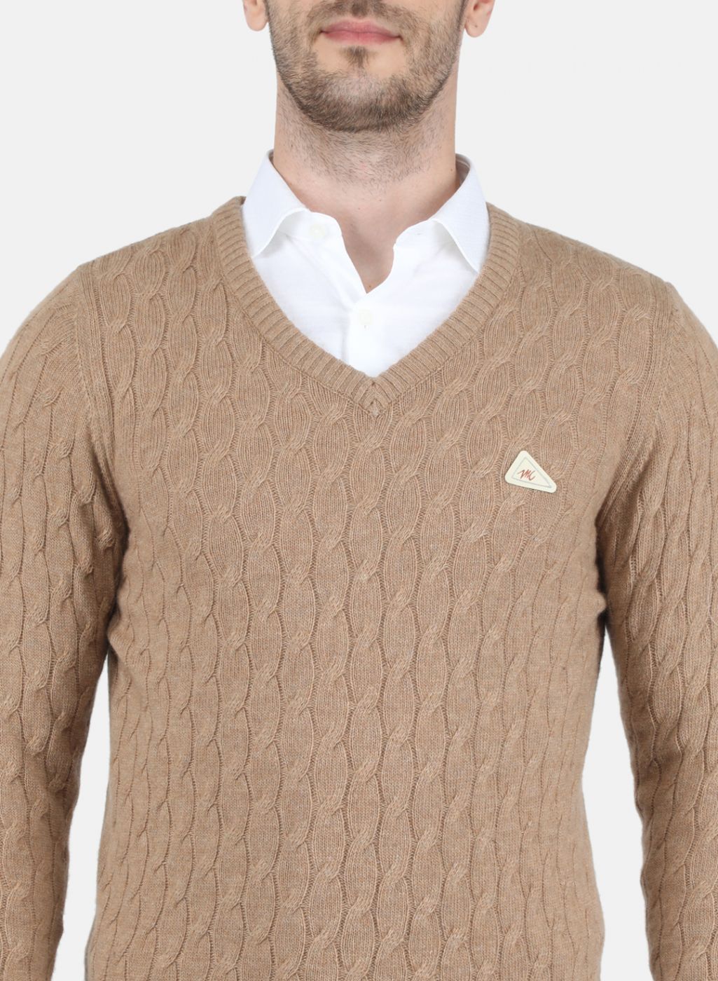 Men Beige Self Design Pullover