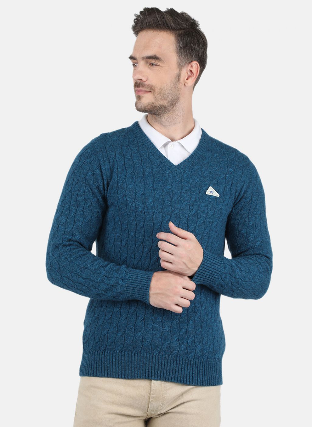 Men Blue Self Design Pullover