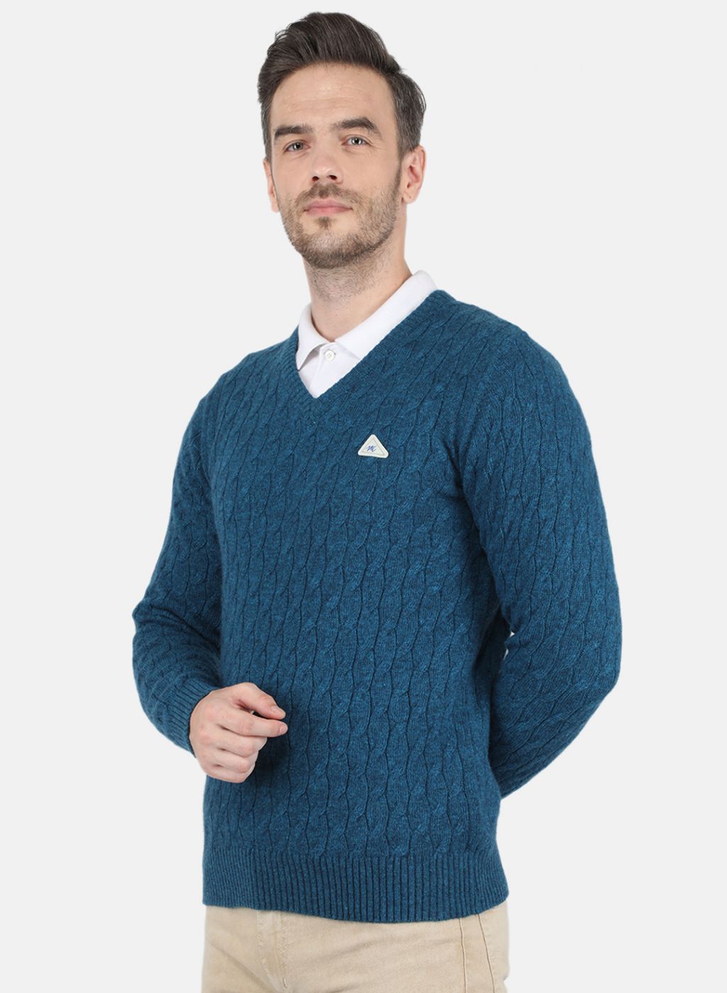 Men Blue Self Design Pullover