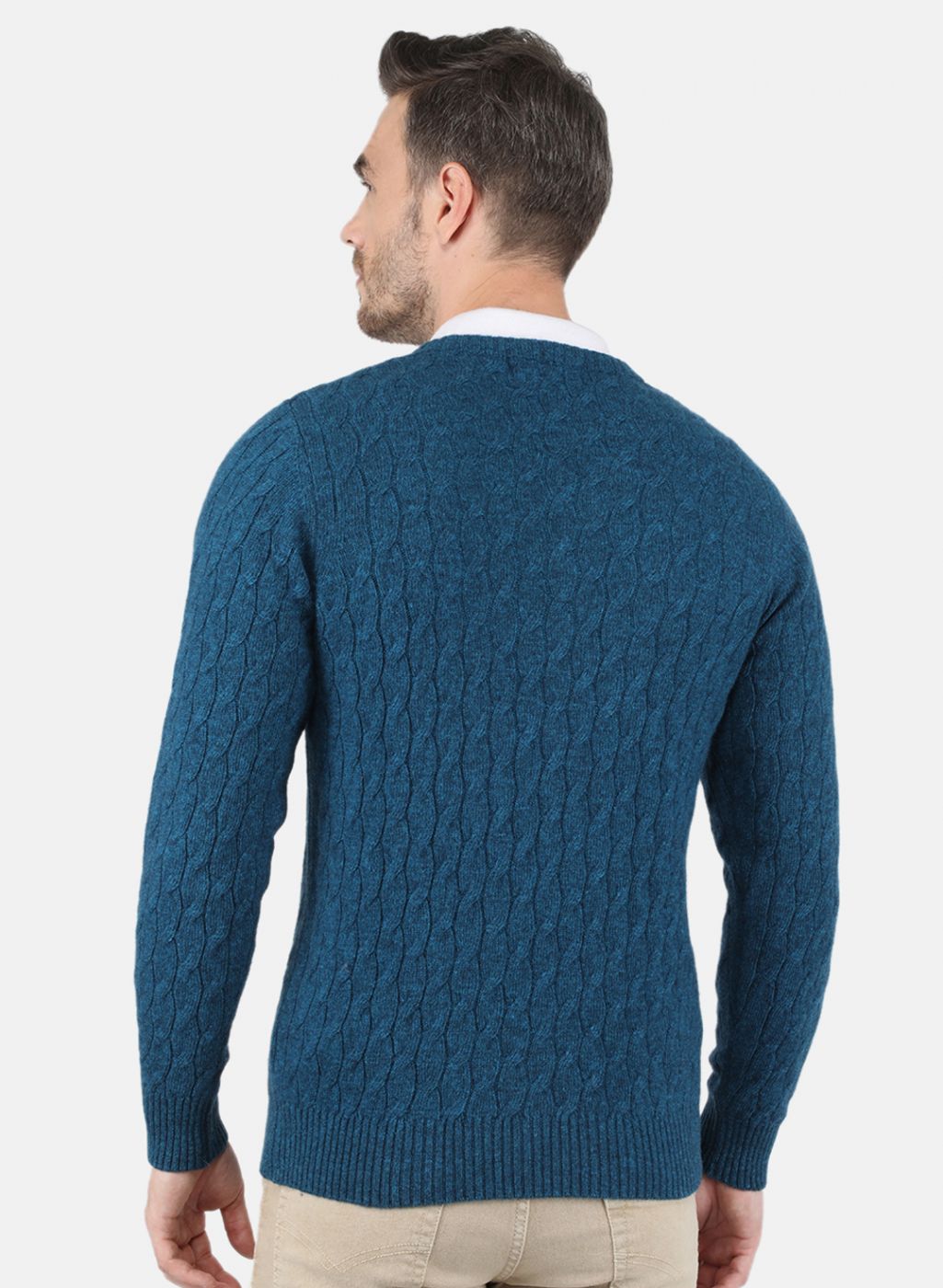 Men Blue Self Design Pullover