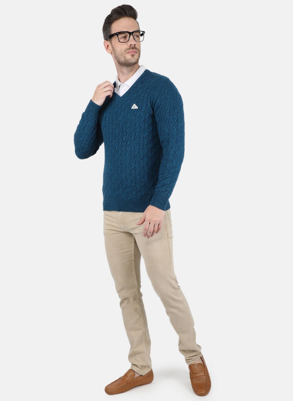 Men Blue Self Design Pullover