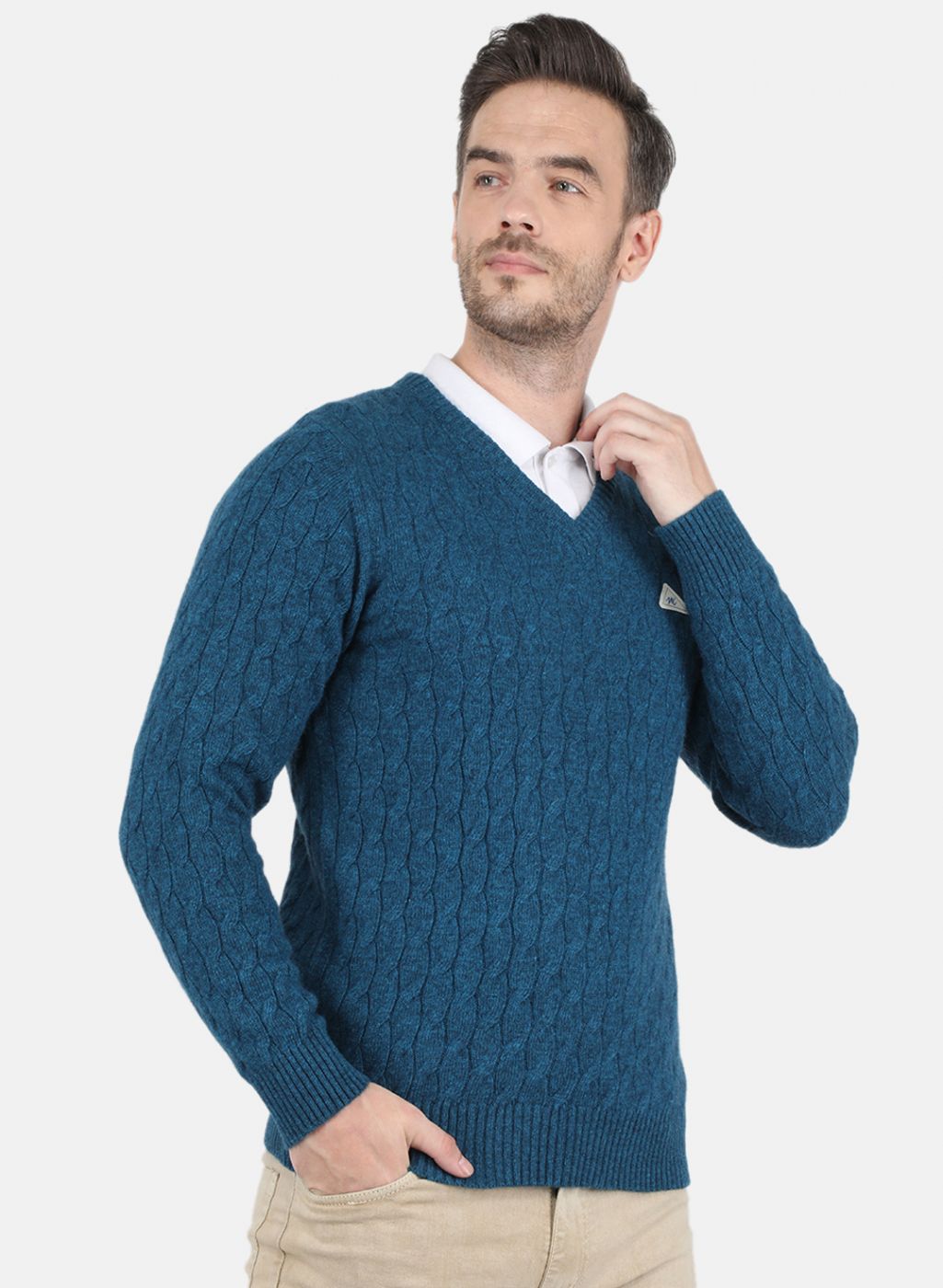 Men Blue Self Design Pullover