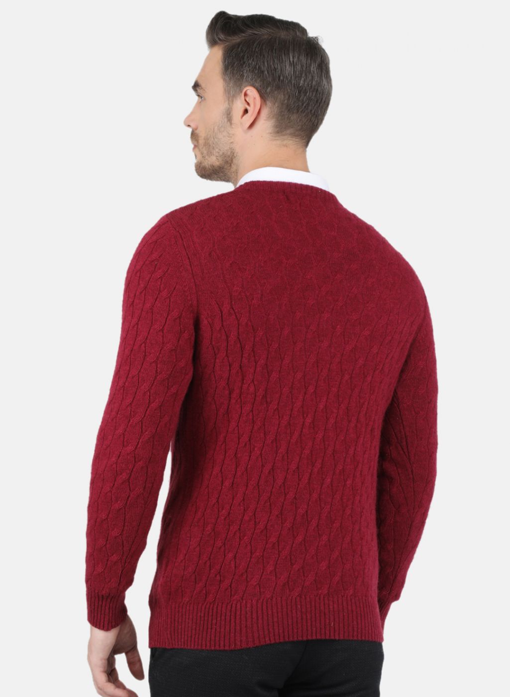 Men Red Self Design Pullover