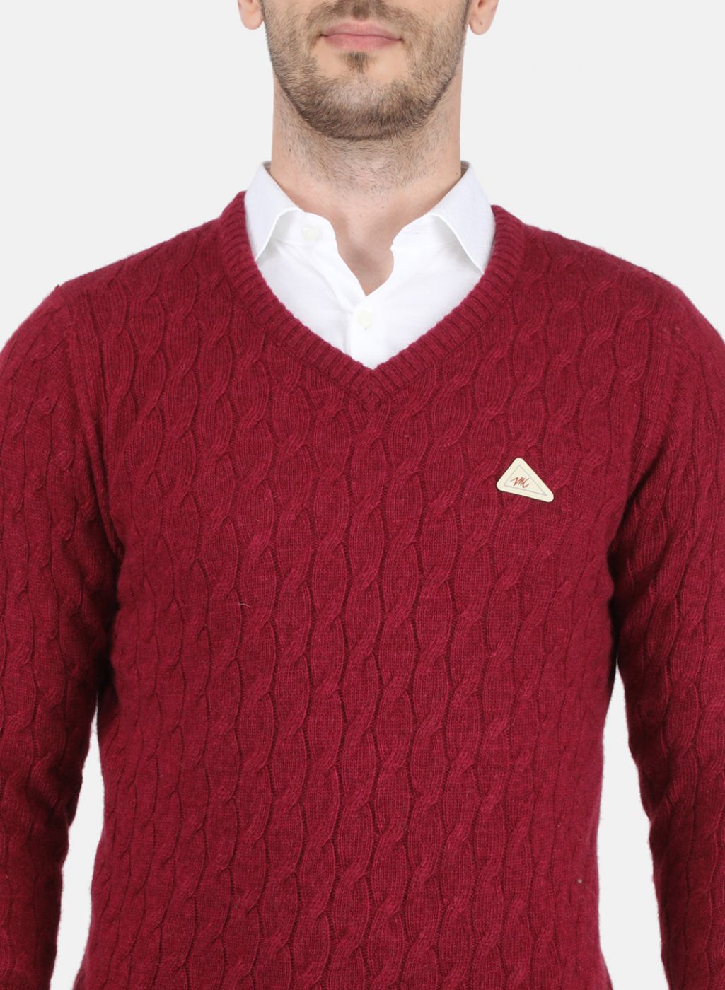 Men Red Self Design Pullover