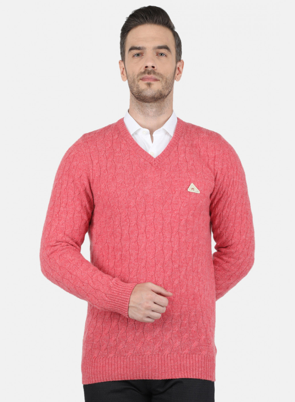 Men Pink Self Design Pullover