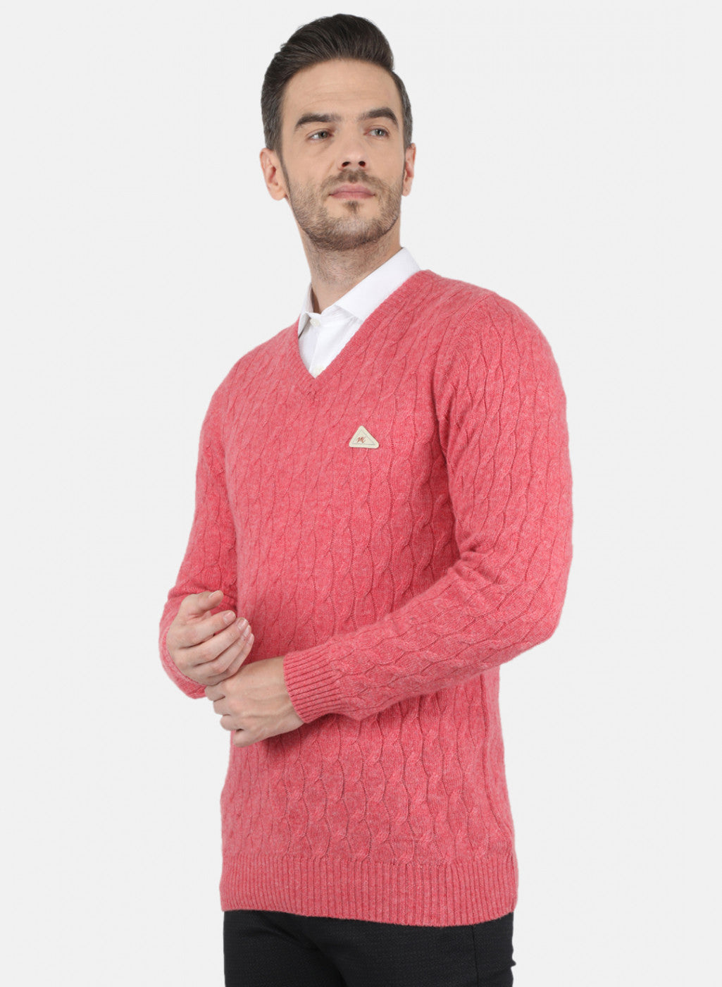 Men Pink Self Design Pullover