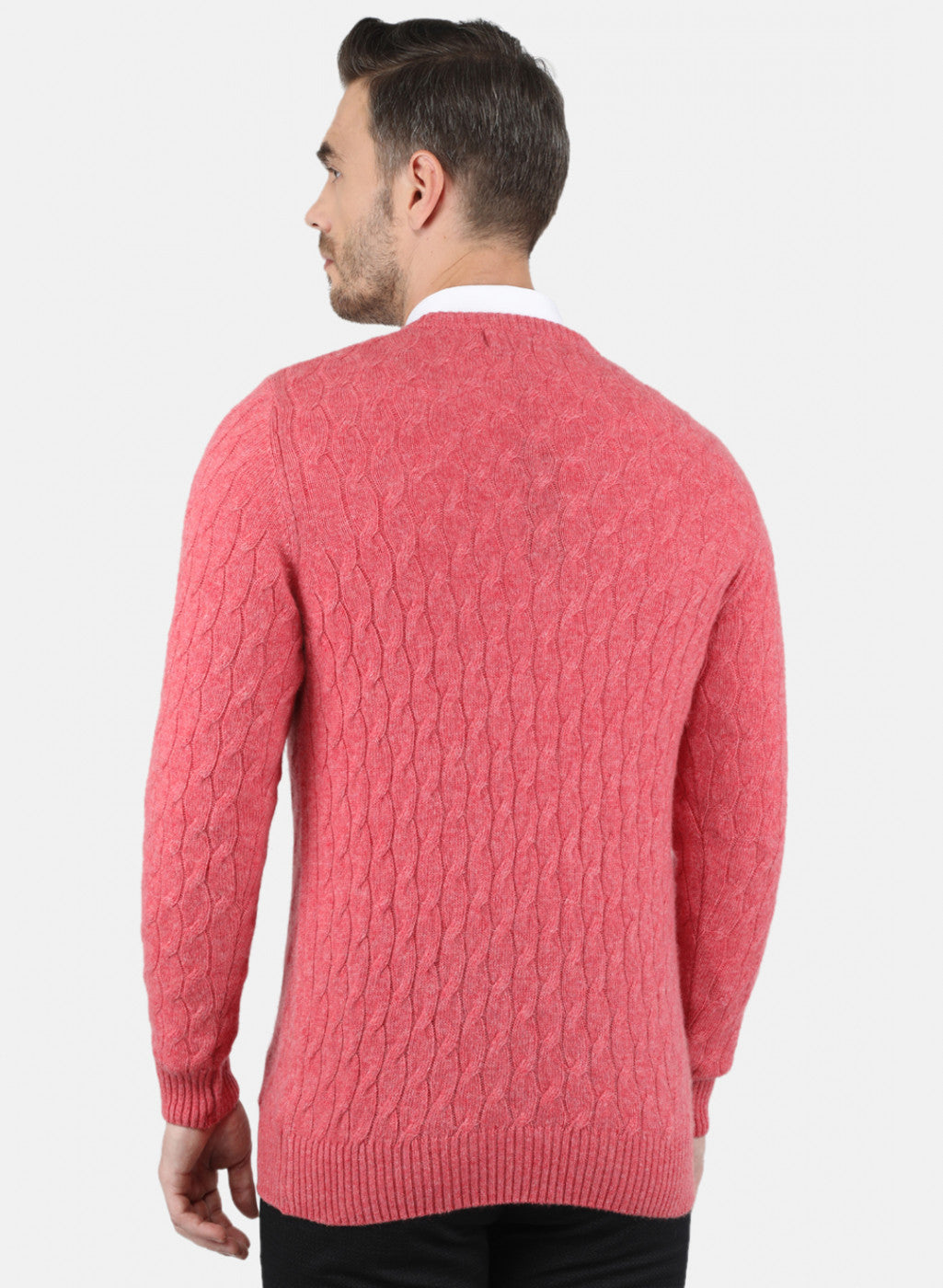 Men Pink Self Design Pullover