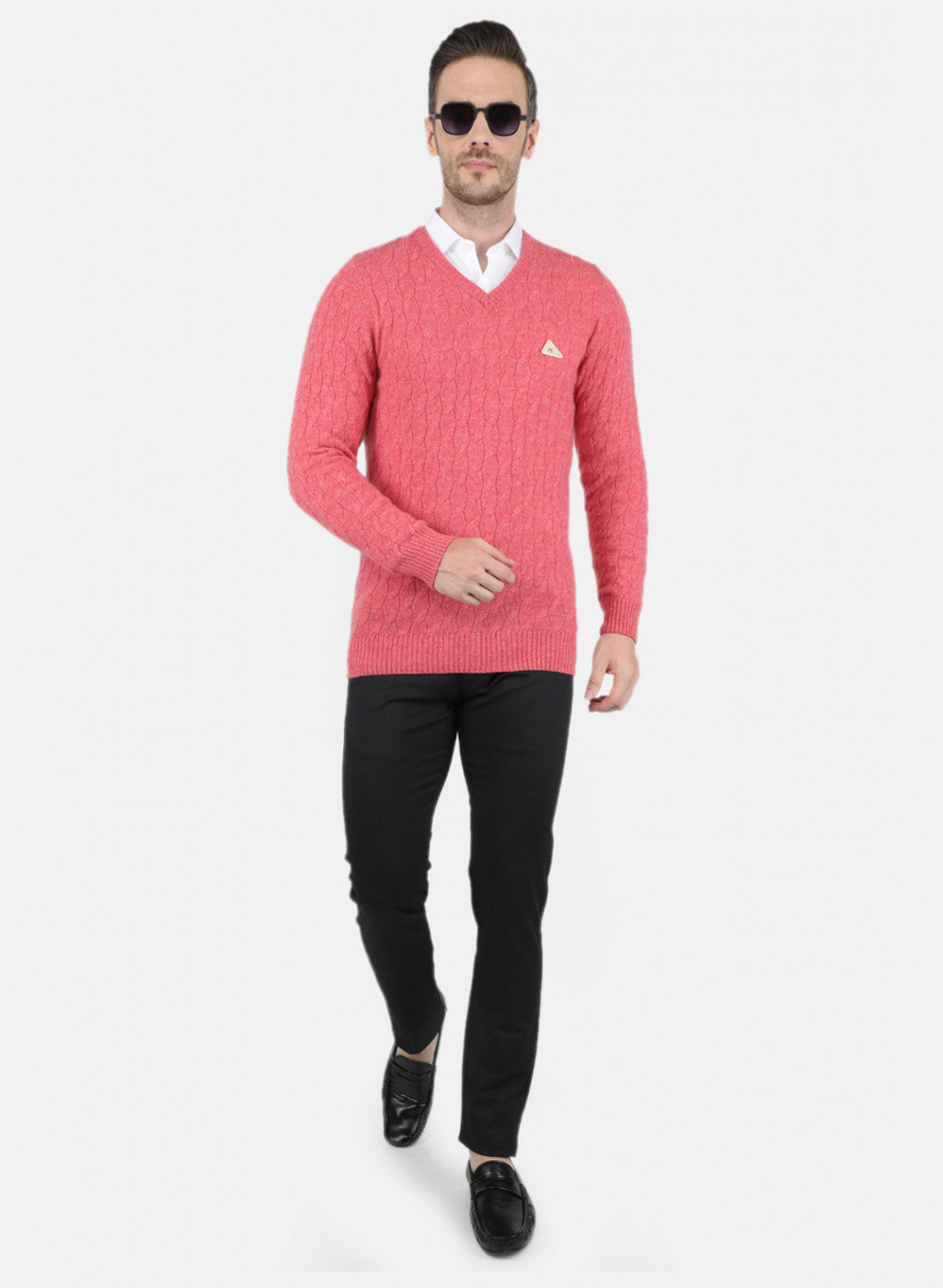 Men Pink Self Design Pullover