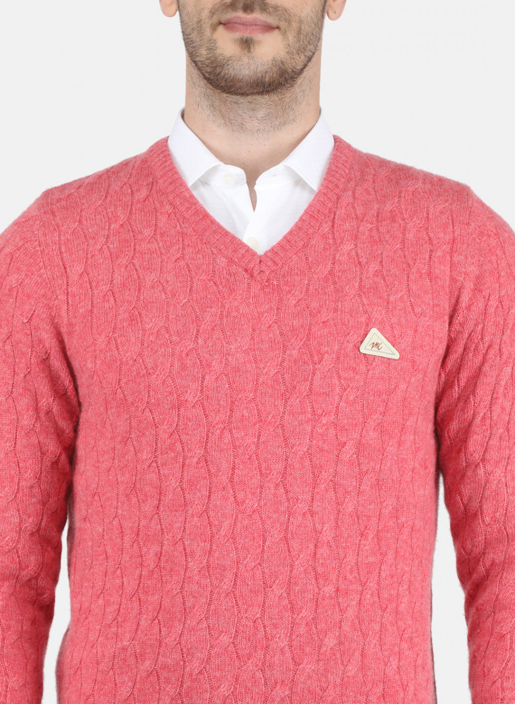 Men Pink Self Design Pullover