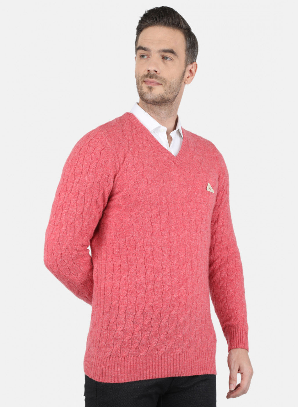 Men Pink Self Design Pullover