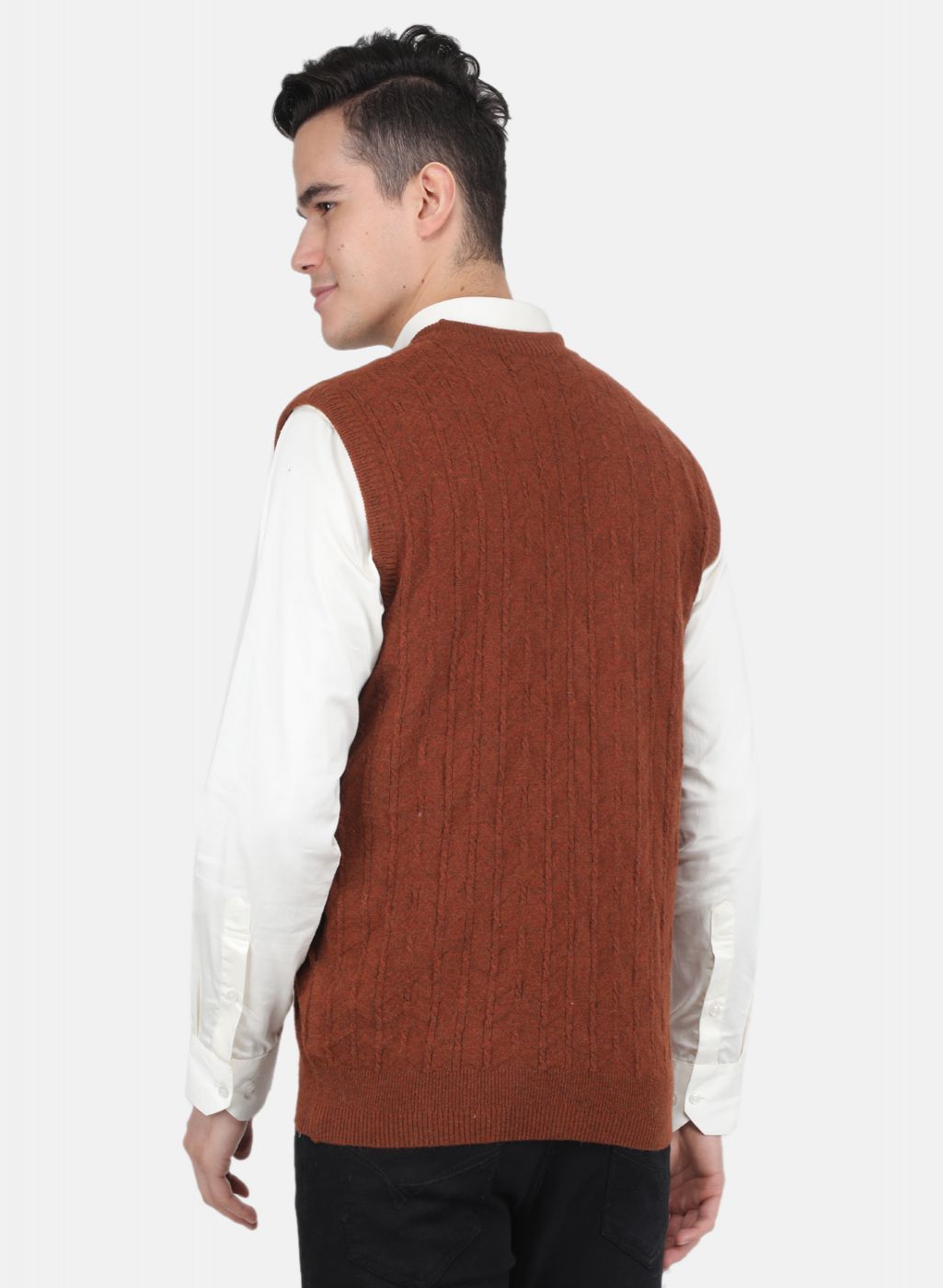 Men Brown Self Design Cardigan