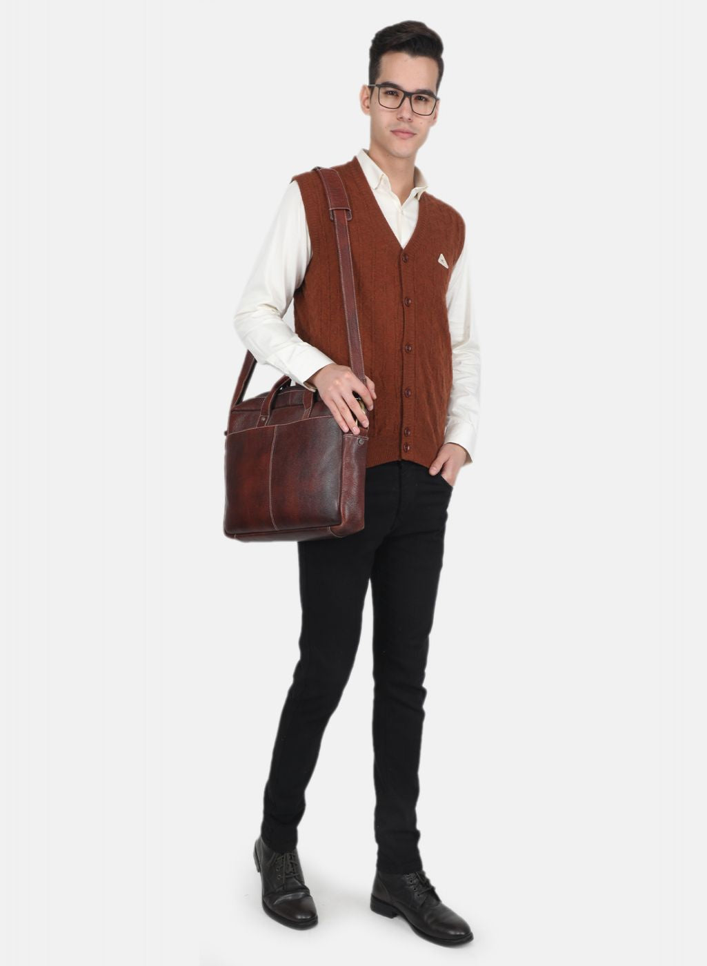 Men Brown Self Design Cardigan