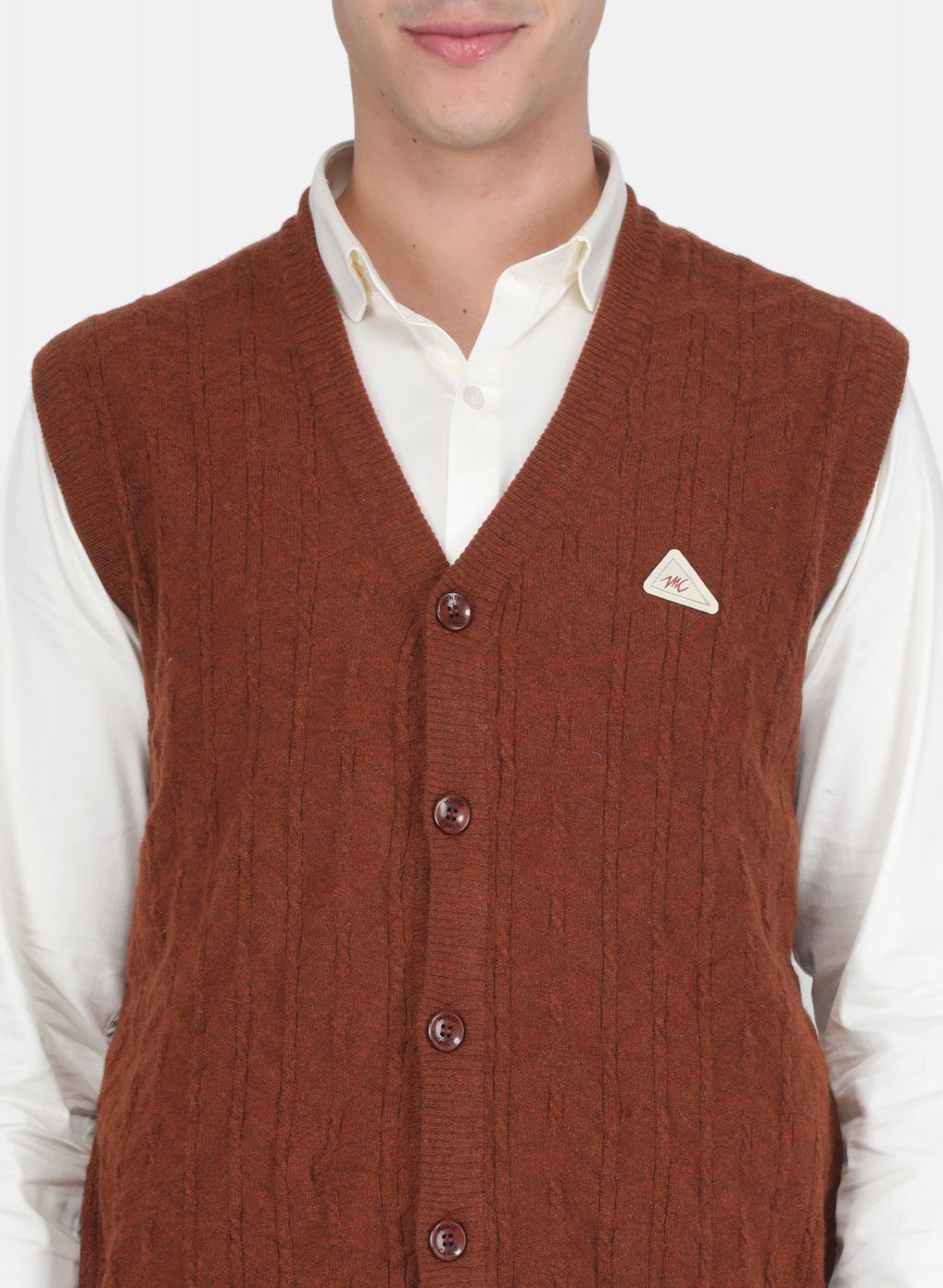 Men Brown Self Design Cardigan