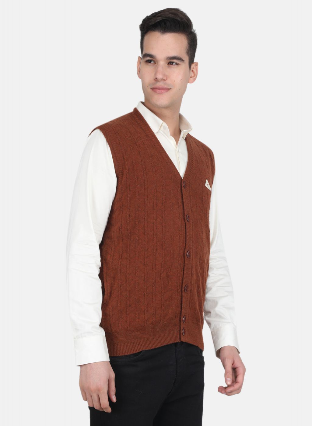 Men Brown Self Design Cardigan