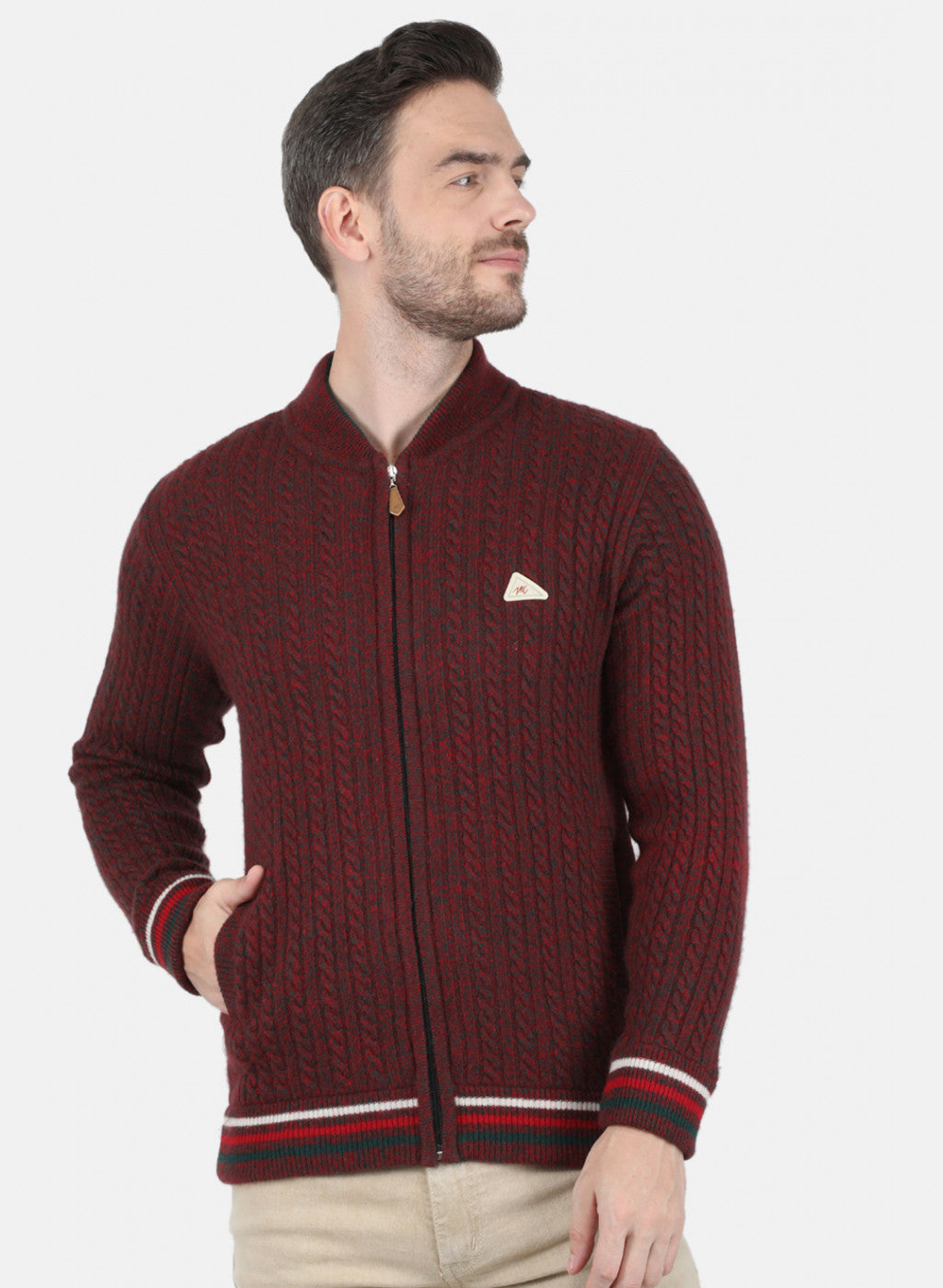 Men Maroon Self Design Pullover