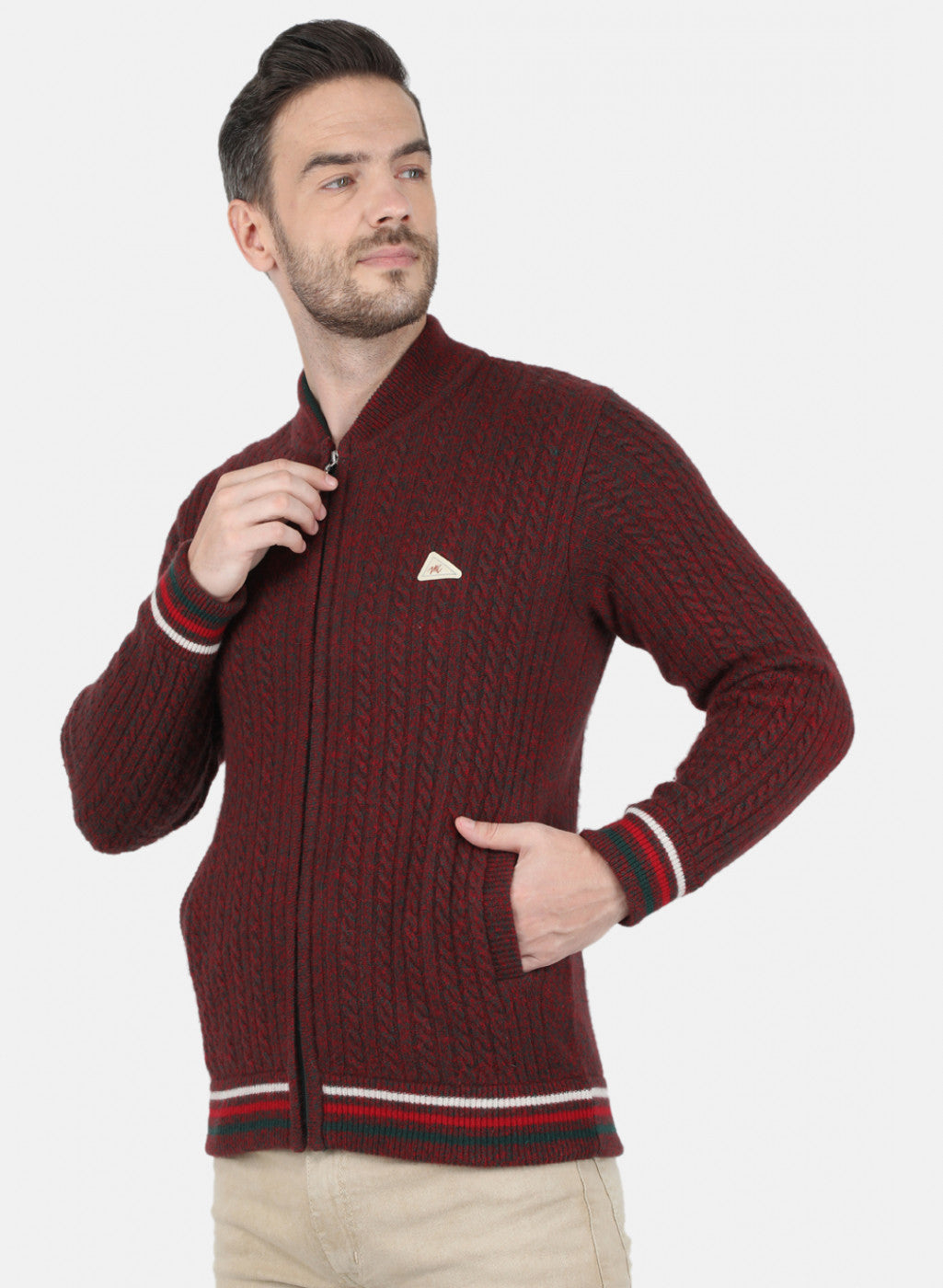 Men Maroon Self Design Pullover