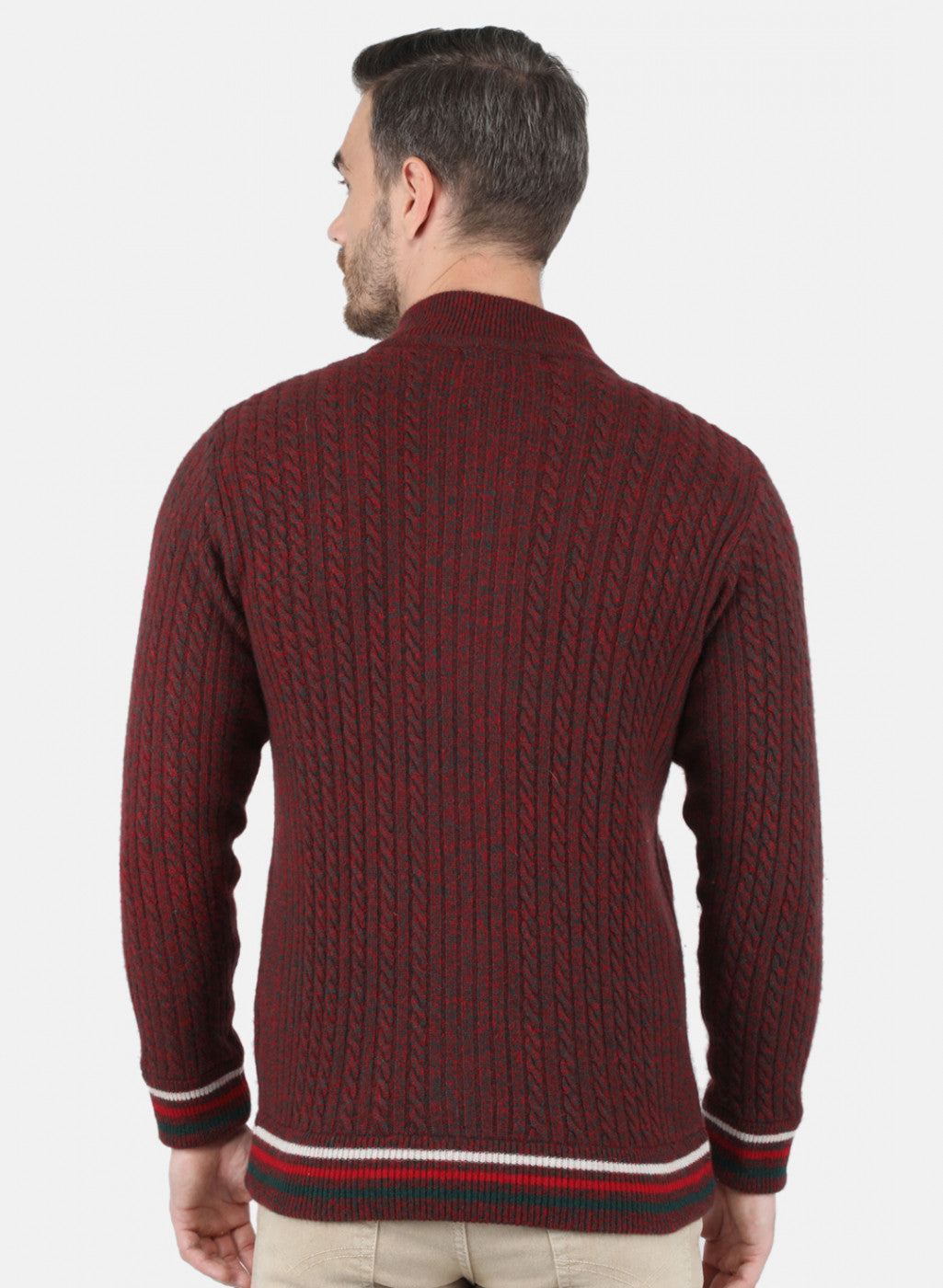 Men Maroon Self Design Pullover