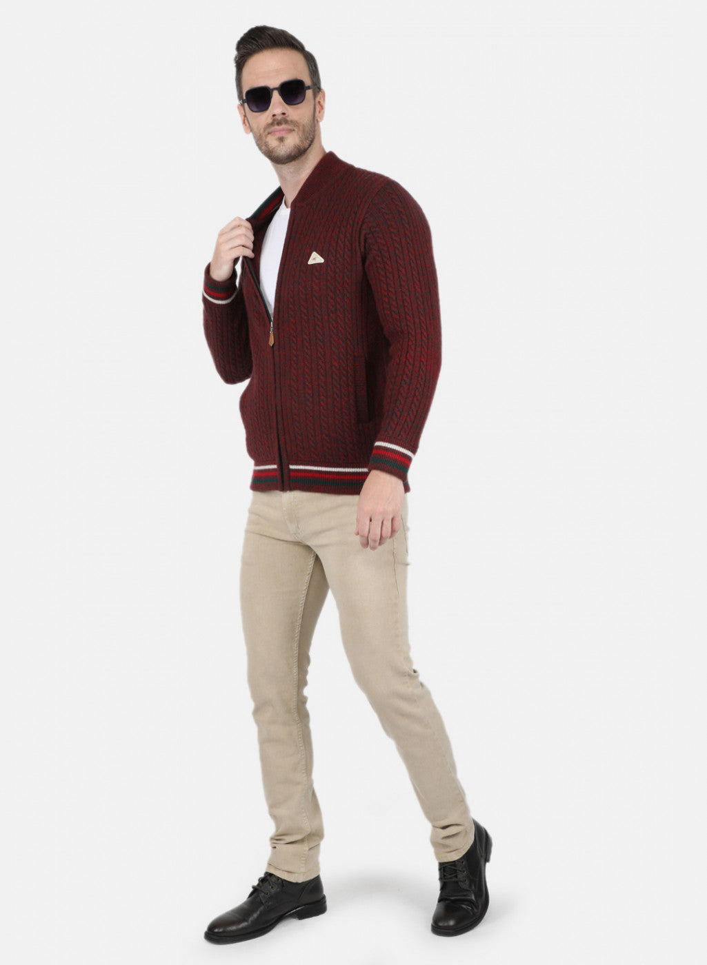 Men Maroon Self Design Pullover