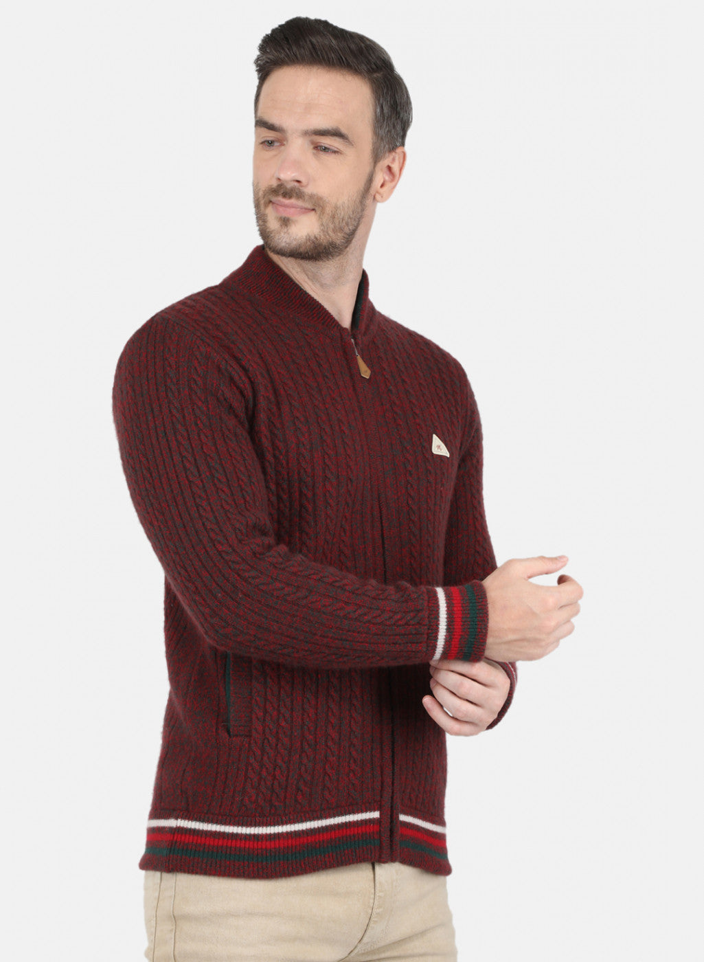 Men Maroon Self Design Pullover