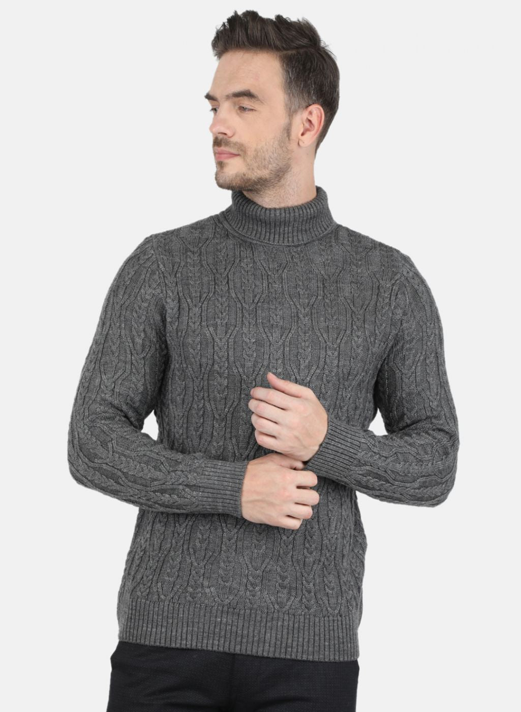 Men Grey Self Design Pullover