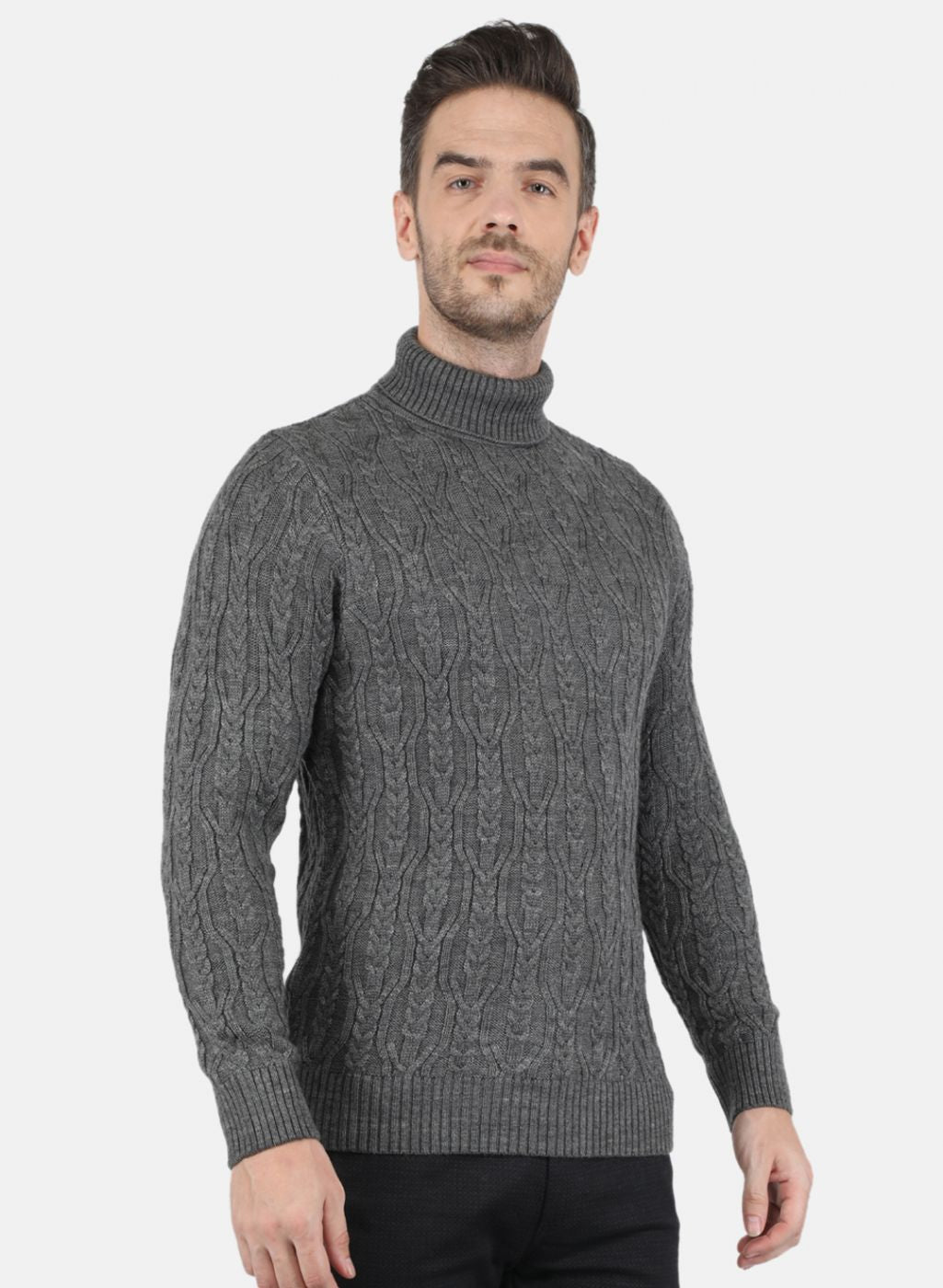 Men Grey Self Design Pullover