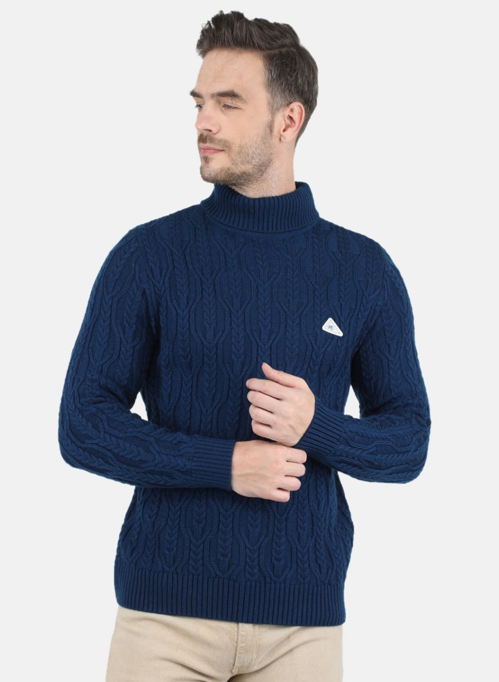 Men Blue Self Design Pullover