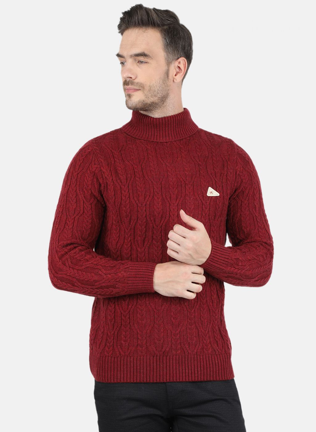 Men Maroon Self Design Pullover