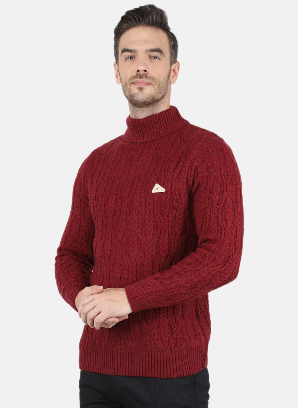 Men Maroon Self Design Pullover