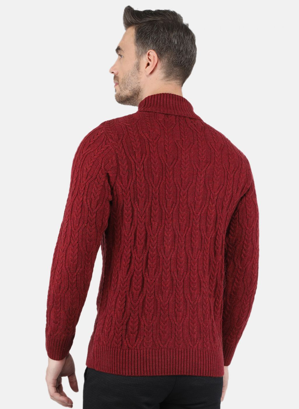 Men Maroon Self Design Pullover