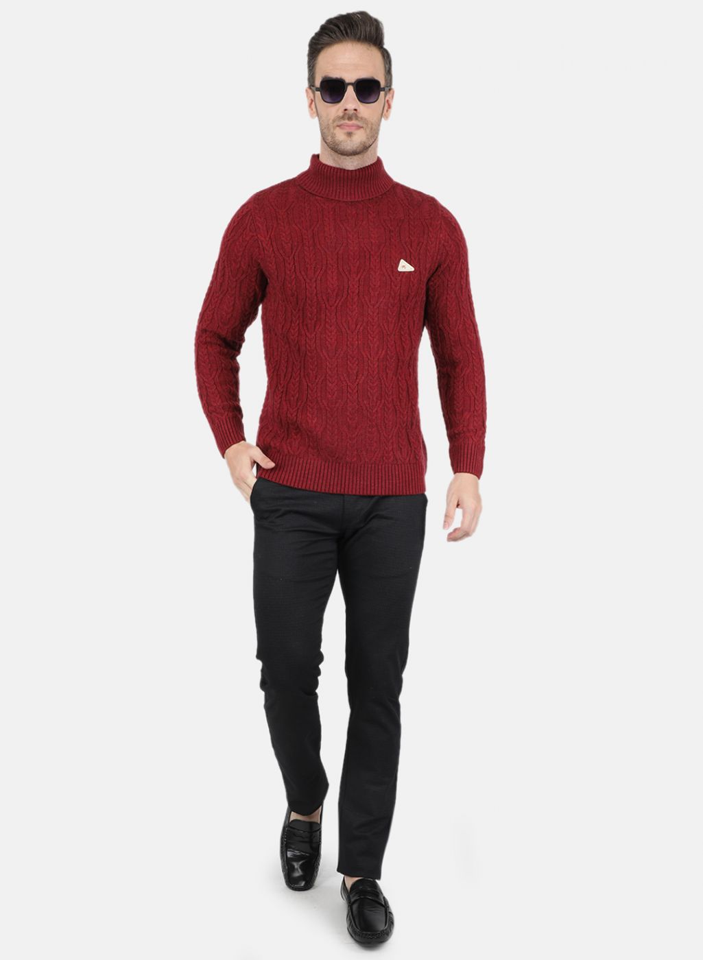 Men Maroon Self Design Pullover