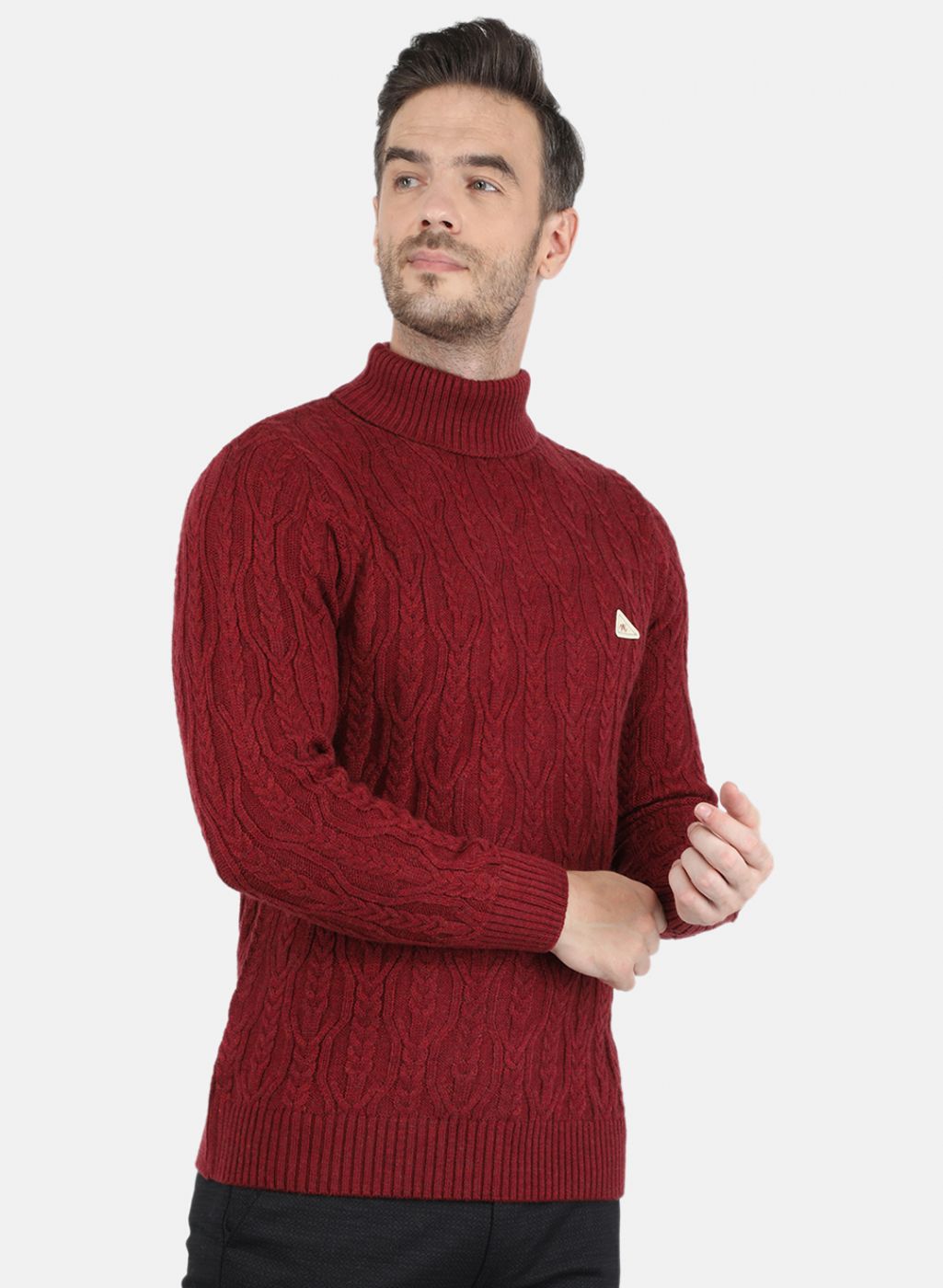 Men Maroon Self Design Pullover