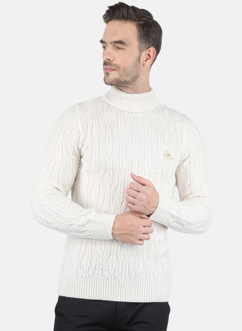 Men White Self Design Pullover