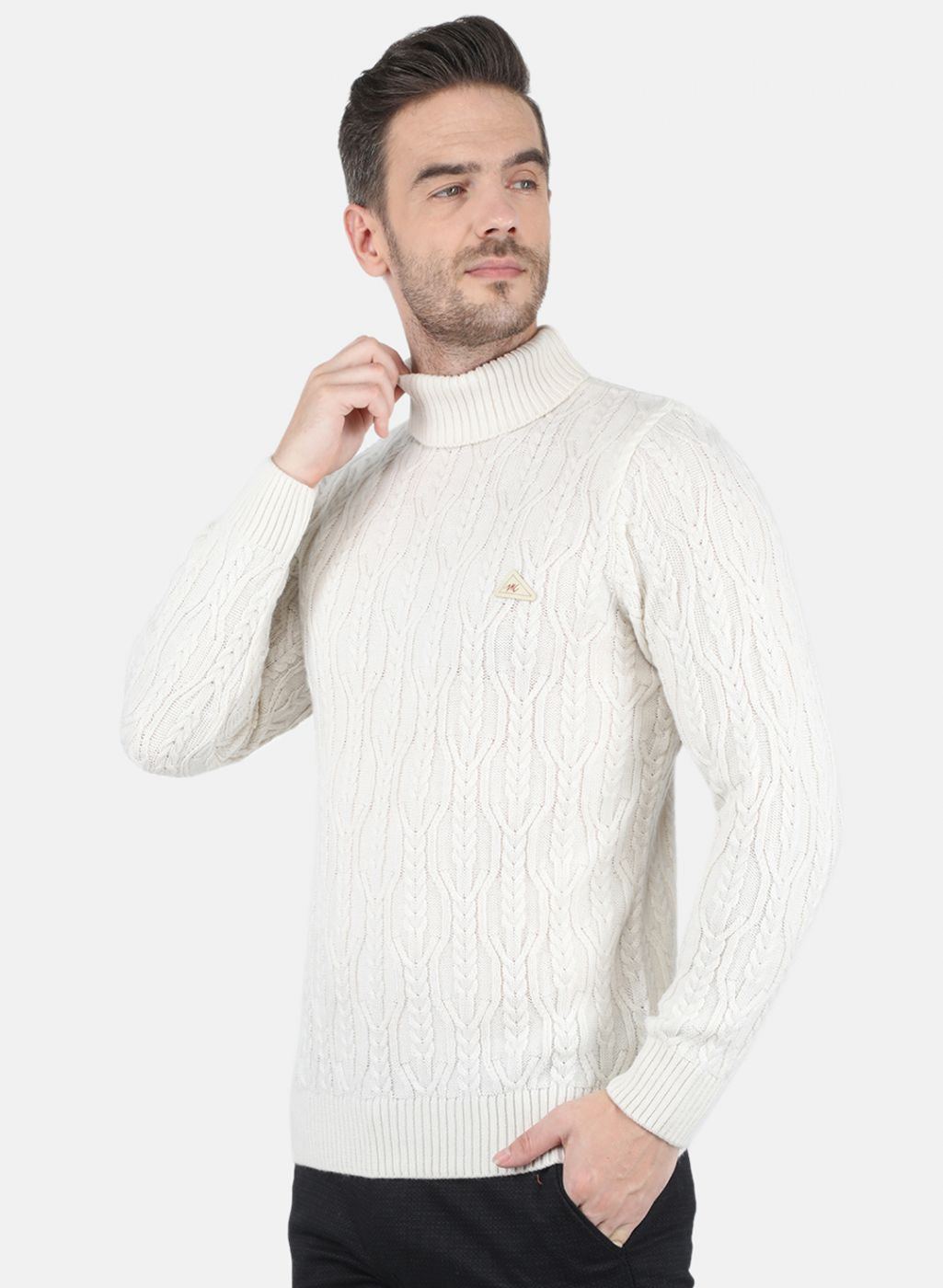 Men White Self Design Pullover