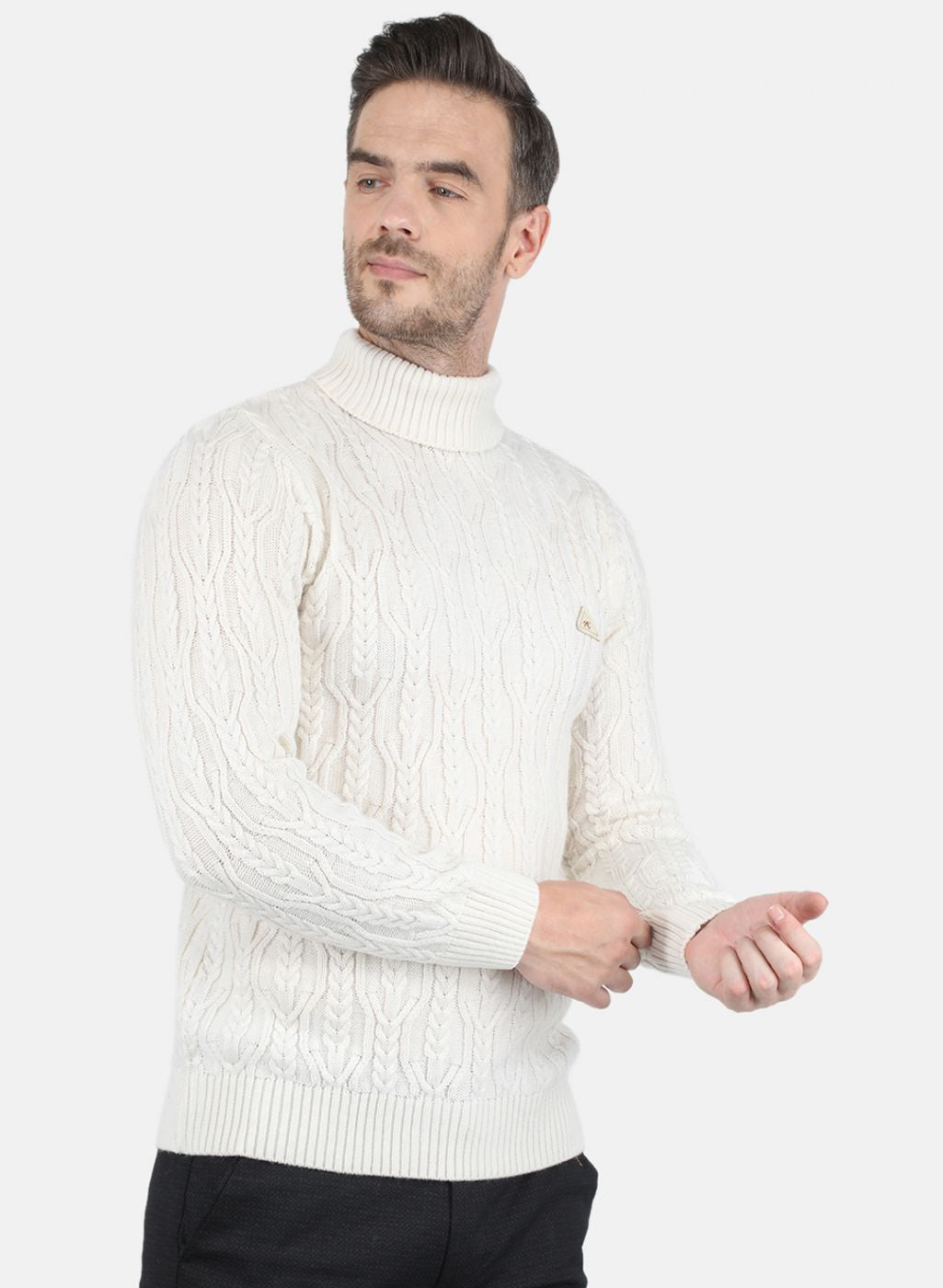 Men White Self Design Pullover