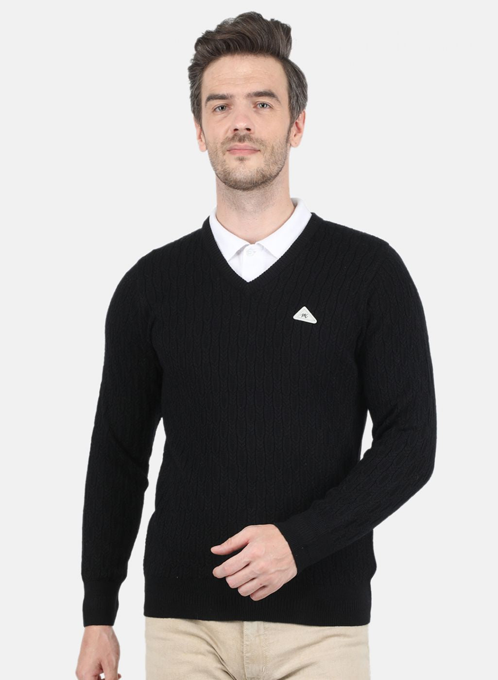 Men Black Self Design Pullover