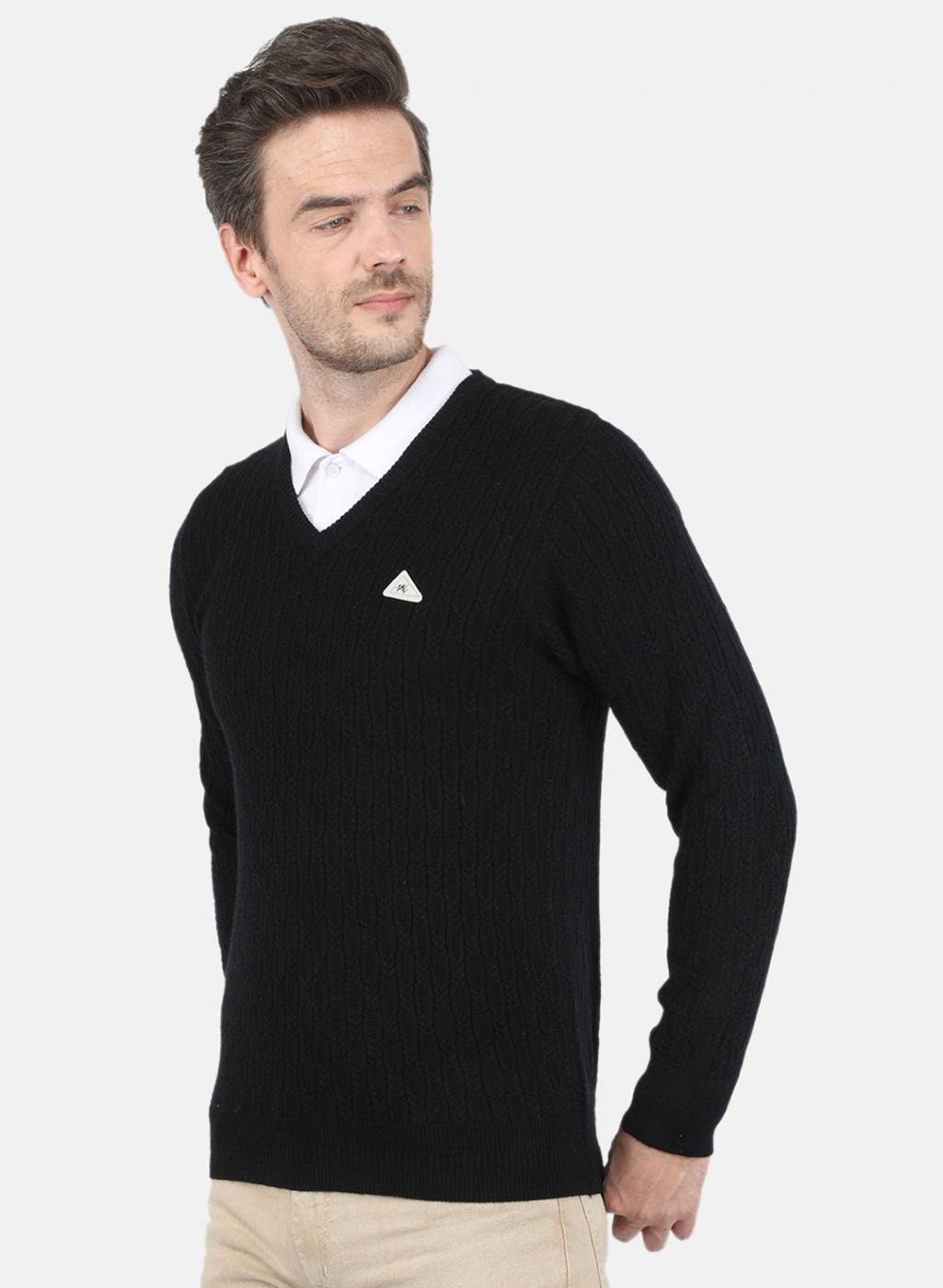 Men Black Self Design Pullover