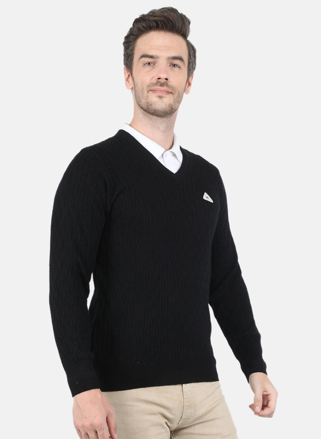 Men Black Self Design Pullover